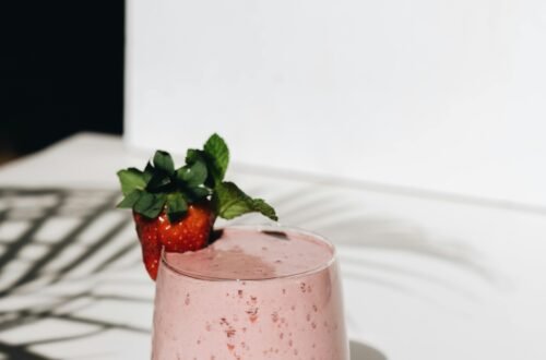 Delicious strawberry smoothie in a glass, perfect for a healthy lifestyle.